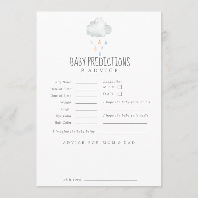 Rain Cloud Boy Baby Predictions & Advice Card (Front)