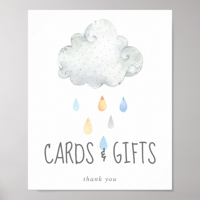 Rain Cloud Boy Baby Shower Cards and Gifts Sign (Front)