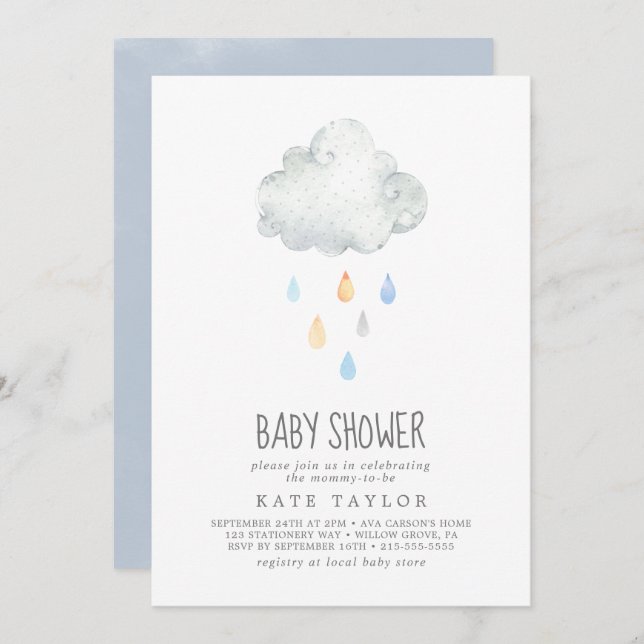 Rain Cloud Boy Baby Shower Invitation (Front/Back)