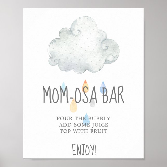 Rain Cloud Boy Baby Shower Mum-osa Bar Sign (Front)