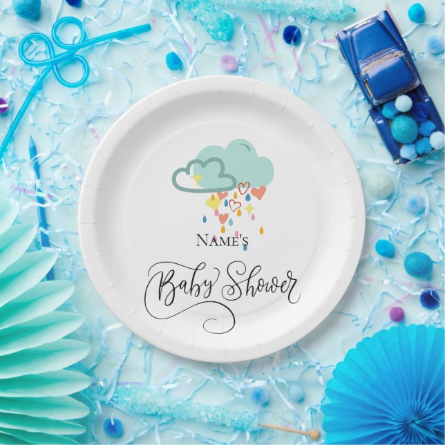 Rain Cloud Boy Baby Shower Plates (Party)