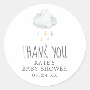 Rain Cloud Boy Baby Shower Thank You Favour Sticke Classic Round Sticker