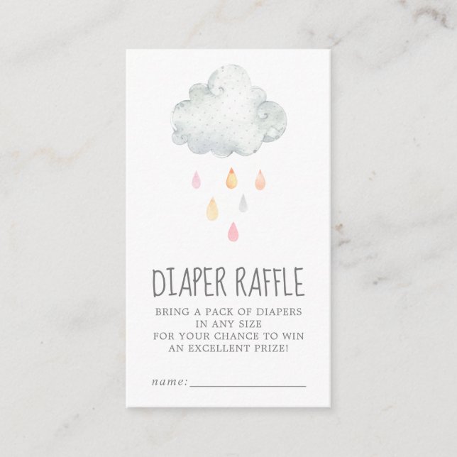 Rain Cloud Girl Baby Shower Diaper Raffle Enclosure Card (Front)