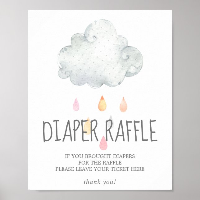 Rain Cloud Girl Baby Shower Diaper Raffle Sign (Front)