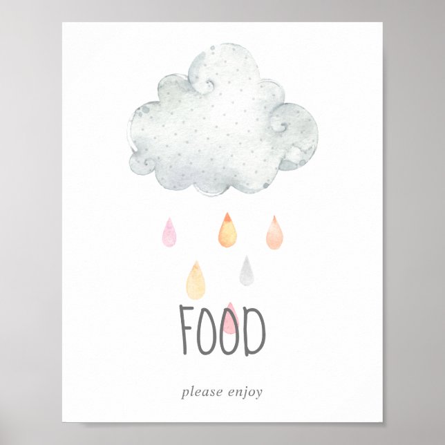 Rain Cloud Girl Baby Shower Food Table Sign (Front)