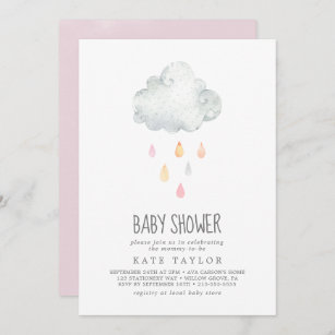 Rain Cloud Girl Baby Shower Invitation