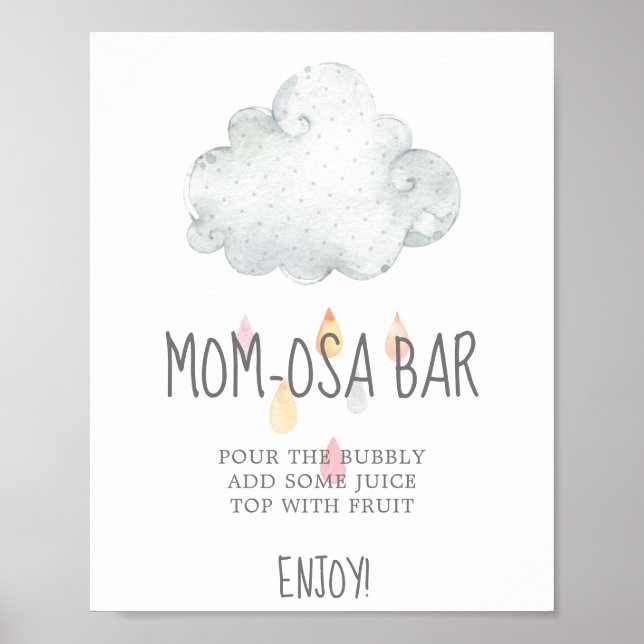 Rain Cloud Girl Baby Shower Mom-osa Bar Sign (Front)