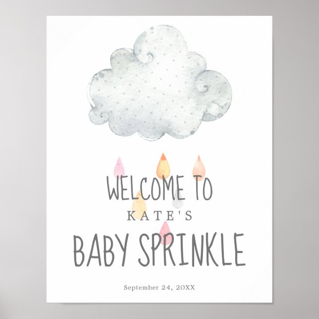 Rain Cloud Girl Baby Sprinkle Welcome Poster (Front)
