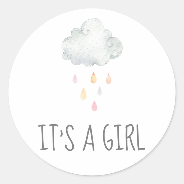 Rain Cloud It's A Girl Baby Shower Sticker (Front)