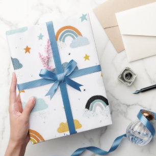 Rain Clouds and Rainbows Baby Shower Wrapping Paper