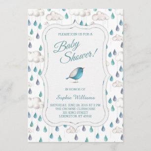 Rain Clouds and Raindrops Baby Shower Invitation