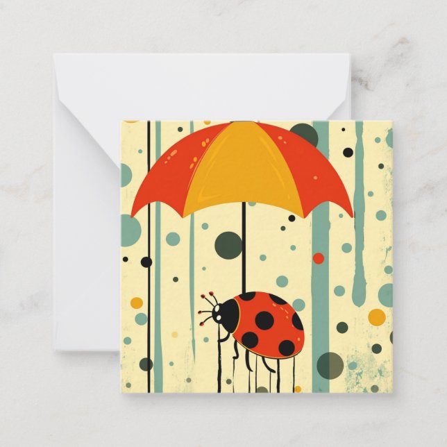 Rain Coming Down, Umbrellas Up: Ladybug Greetings Card (Front)