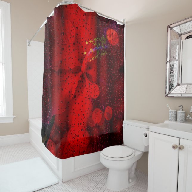 Rain Dotted Red Shower Curtain (In Situ)