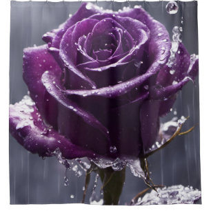 “Rain-Drenched Purple Rose" Shower Curtain