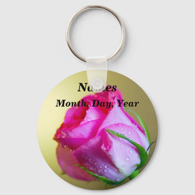 Rain Drop Kisses of Nature on Pink Rose Key Ring (Front)
