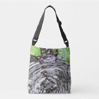 Rain Drop Swirling Whirlpool with Purple Flowers Crossbody Bag
