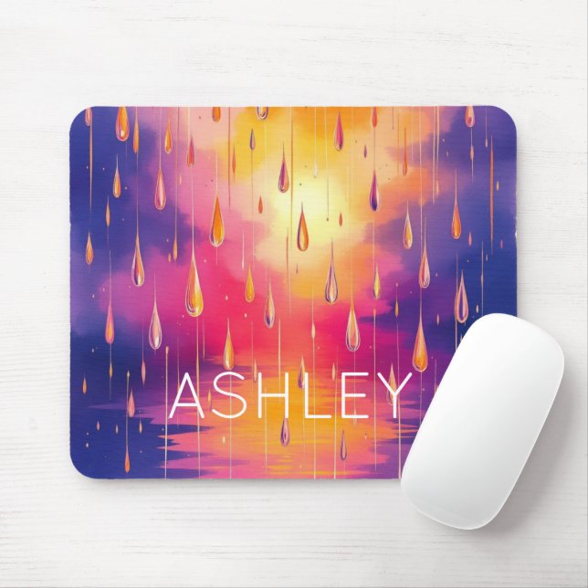 Rain Droplets Watecolor Colourful  Mouse Pad (With Mouse)