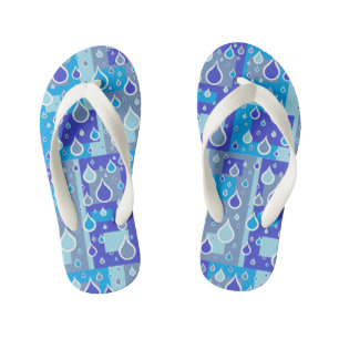 Rain Drops April Showers Multi Blue Design Kid's Thongs