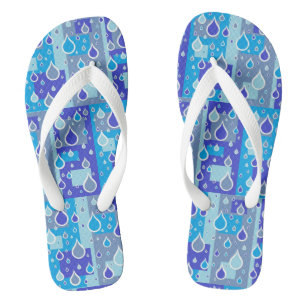 Rain Drops April Showers Multi Blue Design Thongs