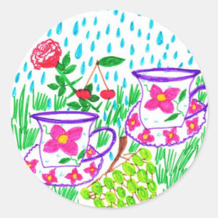 rain-drops classic round sticker