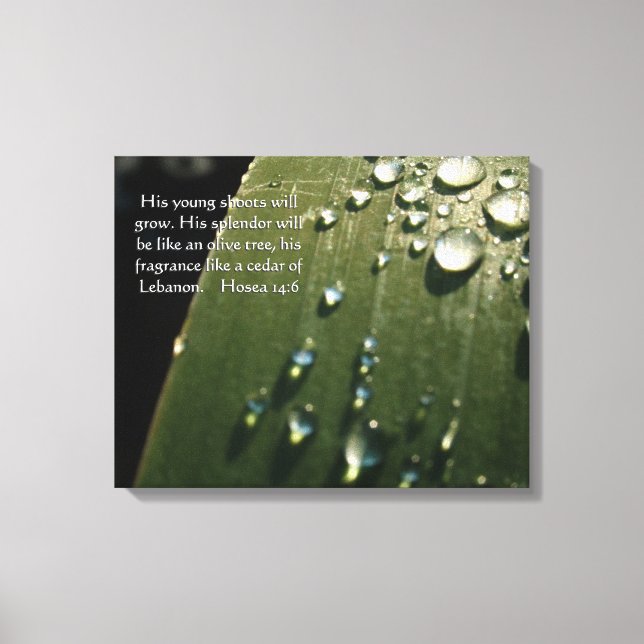 Rain Drops on Leaf Scripture Canvas Print (Front)