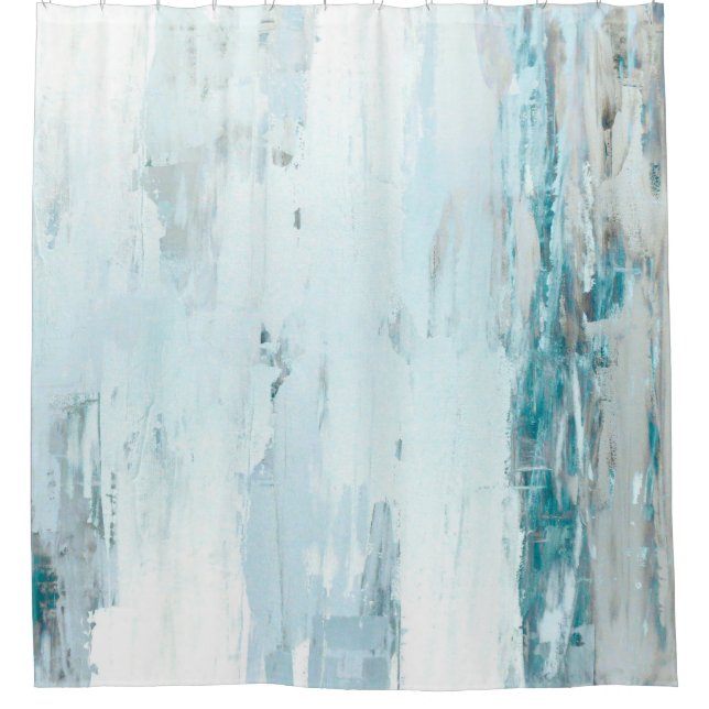 'Rain Drops' Teal and Beige Abstract Art Shower Curtain (Front)