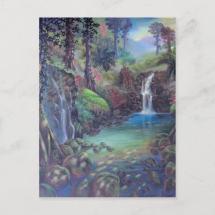 Rain Forest Landscape River Waterfalls Art Postcard