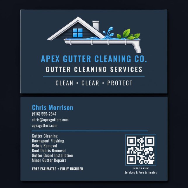 Rain Gutter Cleaning QR Code Professional Services Business Card (Creator Uploaded)