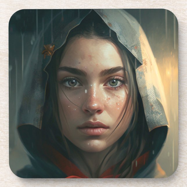 Rain hood girl coaster (Front)