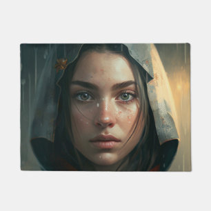 Rain hood girl doormat