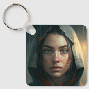 Rain hood girl key ring