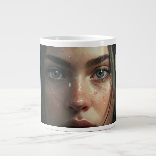 Rain hood girl large coffee mug (Front)