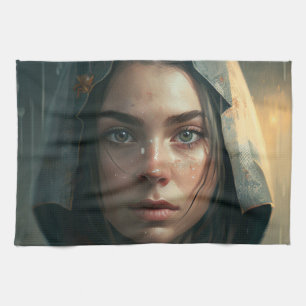 Rain hood girl tea towel