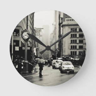 Rain in New York City - Vintage Style Round Clock