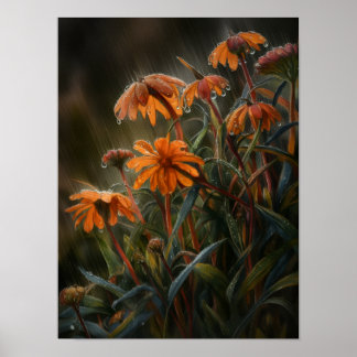 Rain-Kissed Marigolds Poster