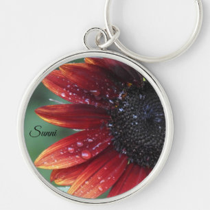 Rain Kissed Red Sunflower *personalise* Key Ring