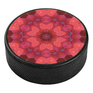 Rain Kissed Scarlet Kaleidoscope Hockey Puck