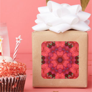 Rain Kissed Scarlet Kaleidoscope  Square Sticker