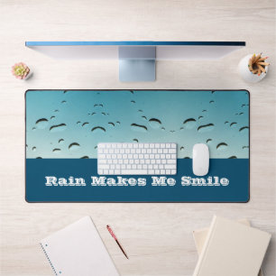 Rain Makes Me Smile Raindrops Photo Rainy Desk Mat