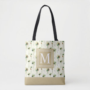 Rain of White Flowers Monogram Tote Bag