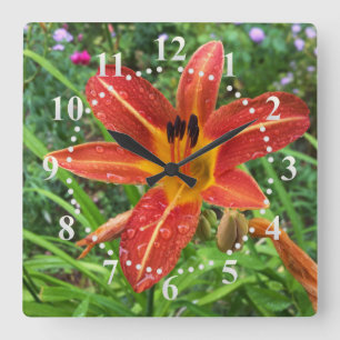 rain on lily square wall clock