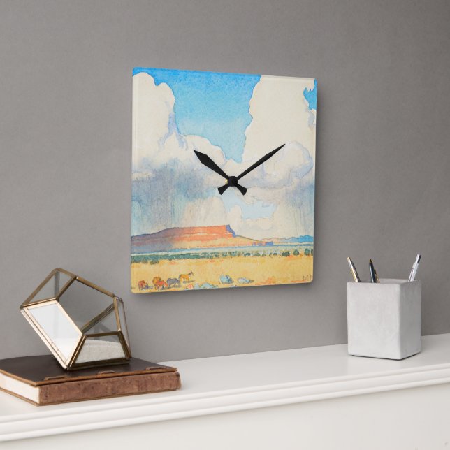 Rain on the Mesa by Maynard Dixon Square Wall Clock (Office)