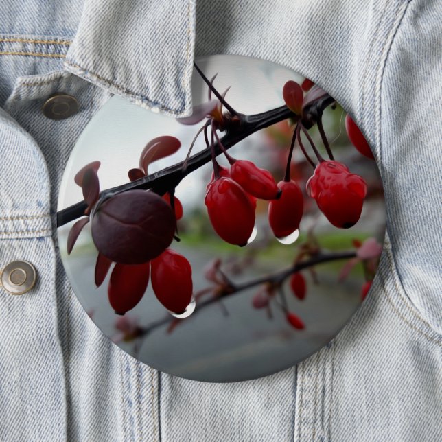 Rain on twig 6 cm round badge (In Situ)