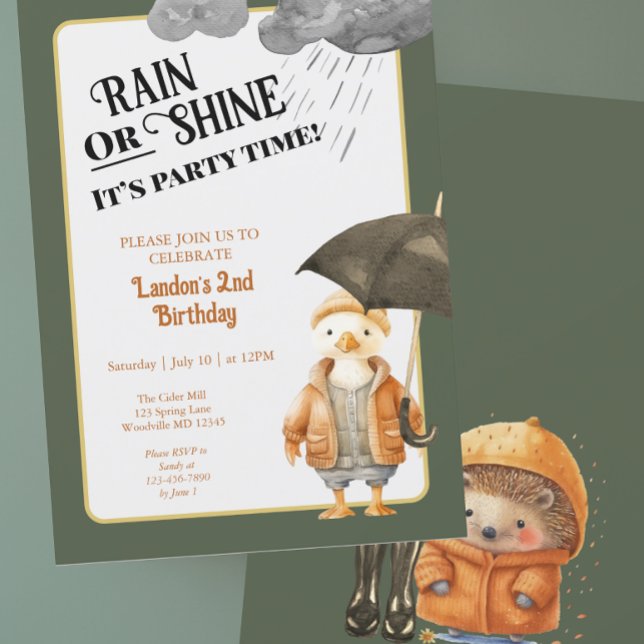 Rain or Shine Spring or Fall Woodland Birthday Invitation (Creator Uploaded)
