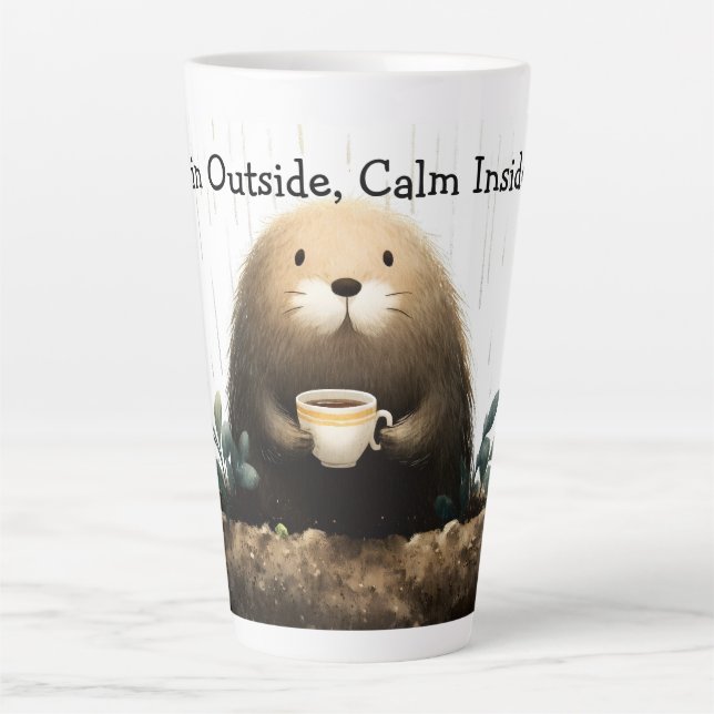 Rain outside, calm inside. Mole Drinking Coffee Latte Mug (Front)