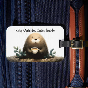 Rain outside, calm inside. Mole Drinking Coffee Luggage Tag