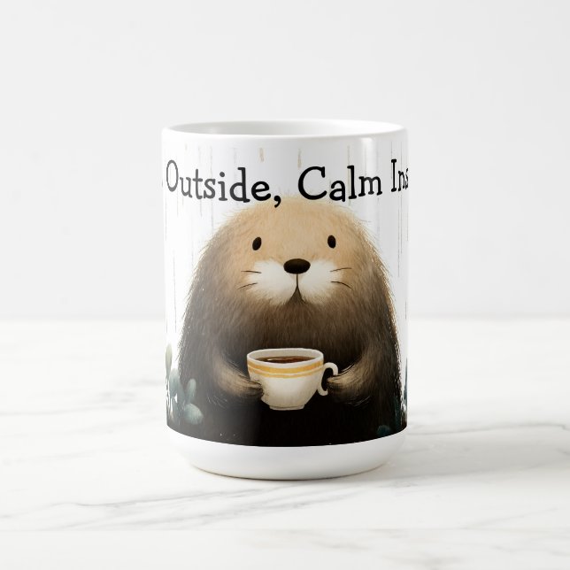 Rain outside, calm inside. Mole Drinking Coffee Mug (Center)