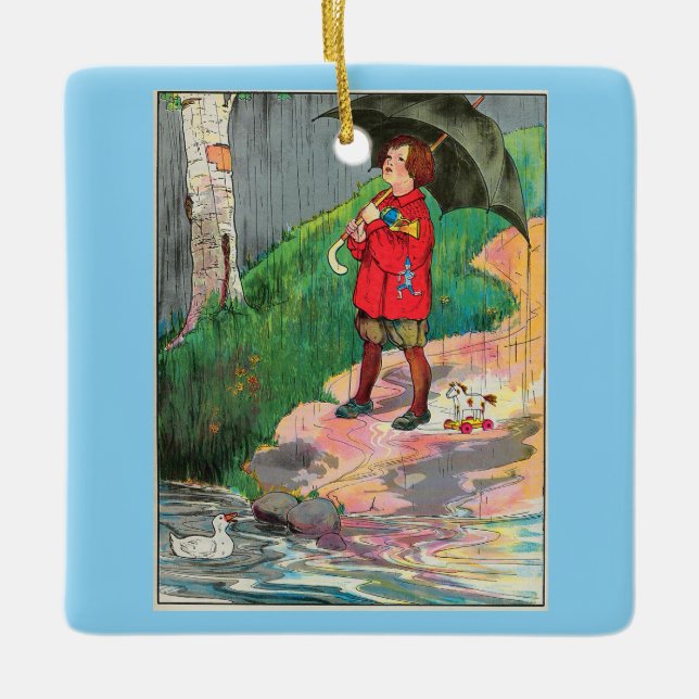 Rain, Rain, Go Away - Mother Goose Nursery Rhyme Ceramic Ornament (Front)