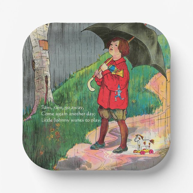 Rain, Rain, Go Away - Mother Goose Nursery Rhyme Paper Plate (Front)