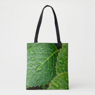 Rain raindrop waterdrop leaves wet tote bag